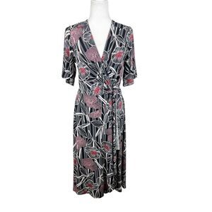 Signature by Robbie Bee Dress Women Small Black Pink Floral Dots Print S/S